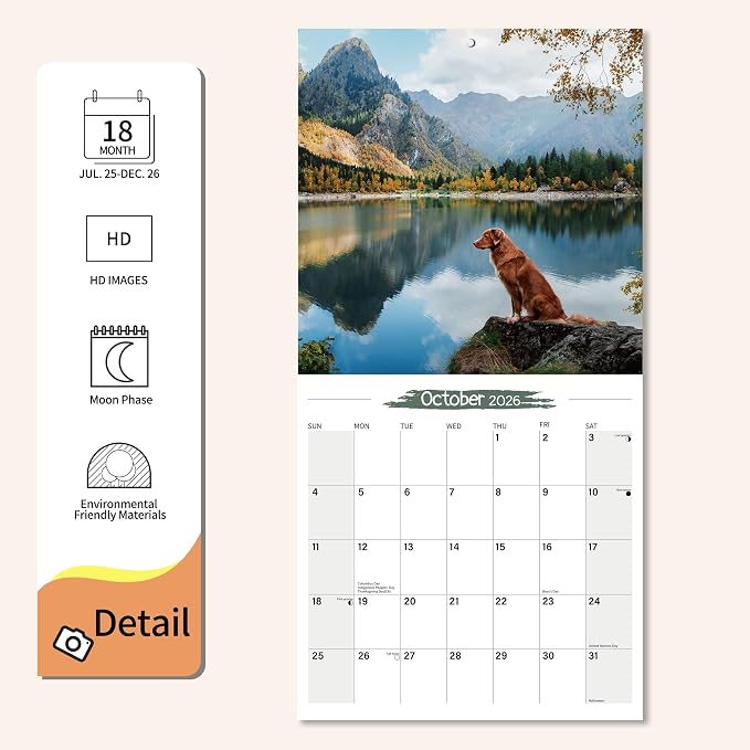2025-2026 Wall Calendar Nova Scotia Duck Tolling Retriever Planner Calendar, Hangable Monthly Dogs Wall Calendar with Large Blocks for Organizing & Planning, Academic Schedule, Home, Office & family, Thick & Sturdy Paper (12"x24" Open)