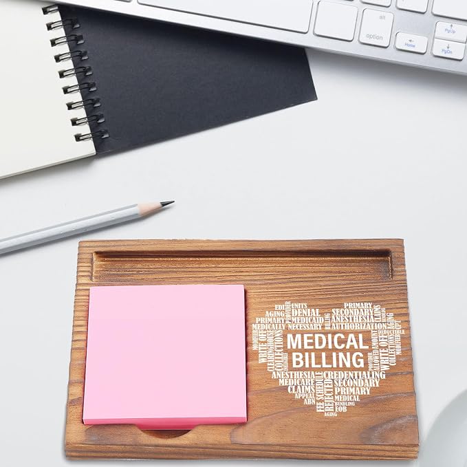 Medical Billing Desk Organizer, Inspirational Sticky Note Holder, Medical Billing Words Heart Design, Gifts for Medical Billers and Healthcare Administrators EDP139