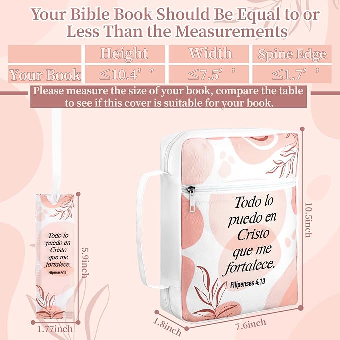 Fullhawl Spanish Bible Cover Case for Women Men Forros para Biblias Bible Carrying Bag with Handle Scripture Bookmark for Communion Baptism Gifts Church Study Supplies Accessories(Boho)