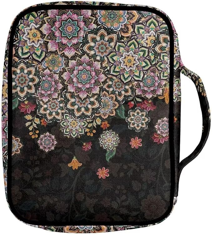 Coldinair Boho Flower Bible Cover for Women Teens Kid Girls,Carrying Book Case Church Bag Bible Holder with Handle and Zippered Pocket