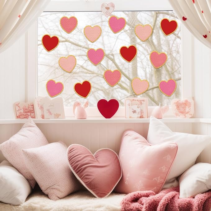 Whaline 48Pcs Large Valentine's Day Cutouts Paper Cutting 5.5inches Red Pink Heart Shaped Cut-Outs with Gold Edge for Wedding Anniversary Valentine Party Supplies DIY Crafts