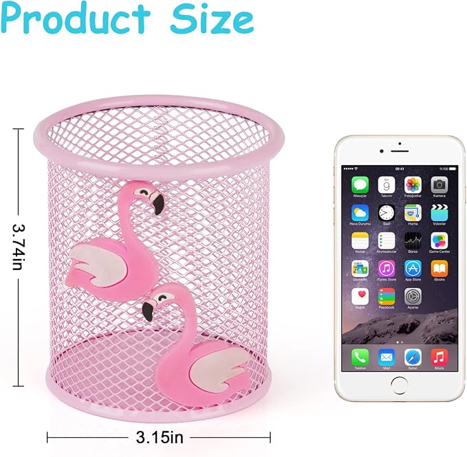 Trycooling 2 Pack Metal Cute Pen Pencil Holder Office Home Desk Square Pencil Cup Caddy Box Makeup Brush Holders for Girls (Round)