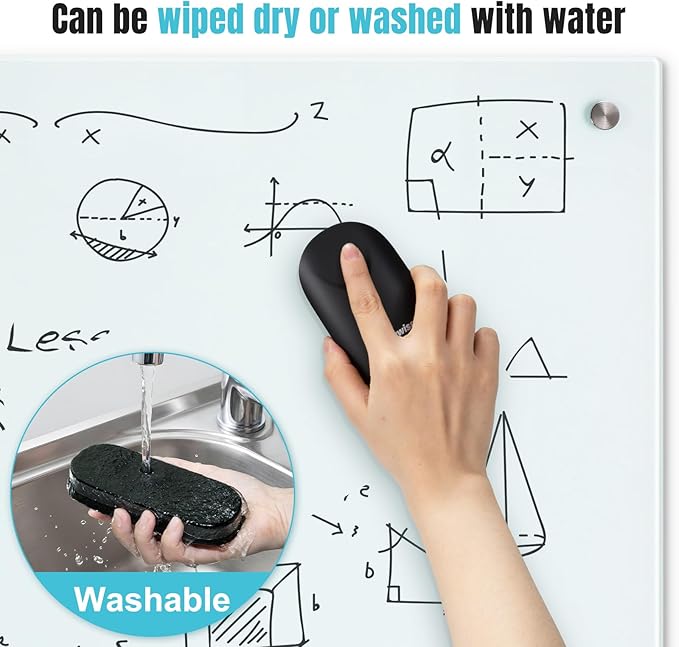 Wingwise Dry Erase Eraser, Magnetic White Board Eraser for Glass Whiteboards, Comfortable Grip, Strong Magnet, 4-Pack, 2 Black + 2 Gray