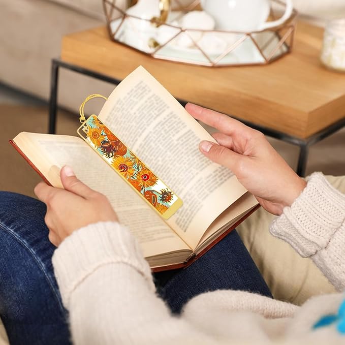4 Pieces Floral Oil Painting Metal Bookmarks with Tassel,Elegant Book Markers for Readers,Vintage Style Reading Accessories,Gift Set for Book Lovers (4)
