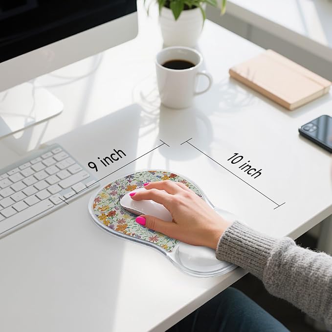 AUPET Ergonomic Mouse Pad with Gel Wrist Support – Non-Slip Mouse Mat with Comfortable Memory Gel Cushion – Relieves Wrist Pain – Designer Pattern for Home Office & Gaming (Spring Blooms)