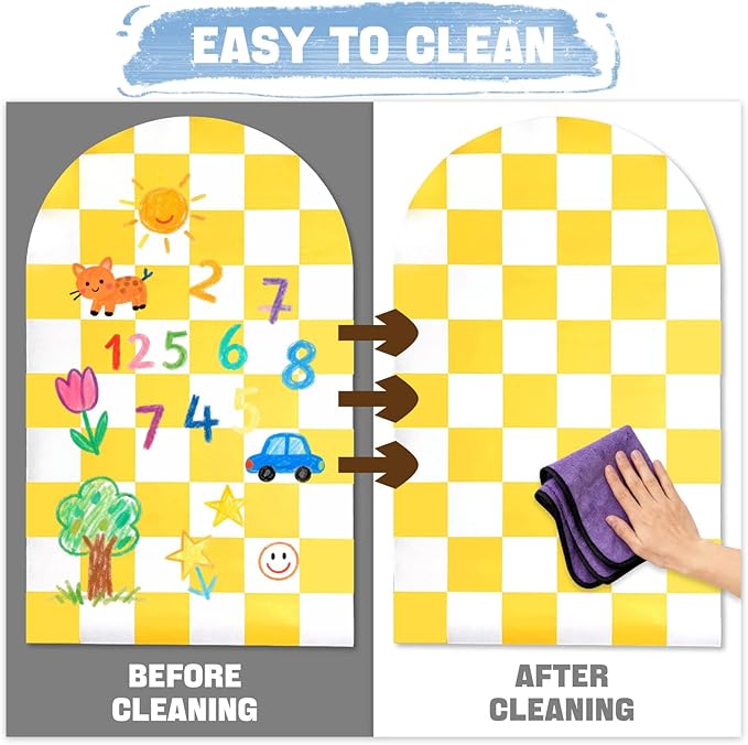 Magnetic Chalkboard Wall Decal 24''x40'' Arch - Removable Reusable Peel and Stick (No Wall Damage) Extra Strong Magnetism - Easy Clean Chalkboard for Home Office Playroom (Yellow White Checker)
