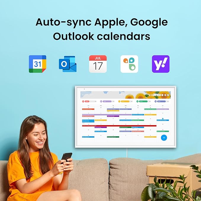 Apolosign 27-inch Digital Calendar : Dual Mode Smart Wall Planner, No Subscription, Install Apps, Sync Calendars, Electronic Touchscreen Interactive Display for Family Schedules, Chore Chart - with Stand (White)