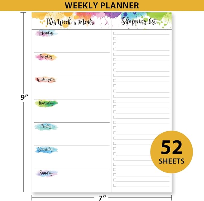 Weekly Meal Planner - Undated Magnetic Notepads with Grocery List, 7" x 9",52 Weeks, Meal Planning Pad for Refrigerator Door with Tear-Off Shopping List, Hanging Food/Menu Organizer Notepad