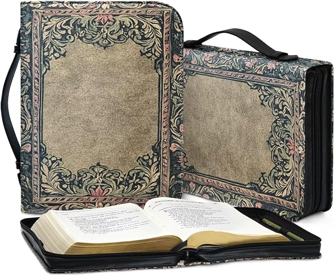 Vintage Bible Holder Case for Women Bible Cover Bags Floral Pattern with Handle Fits for Standard Size Bible Bible Study Accessories Supplies-Size：L