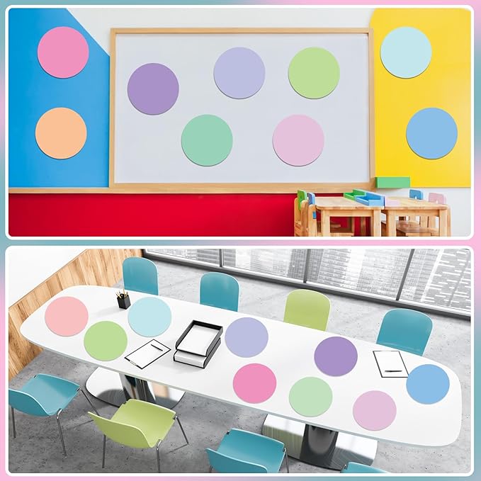 Lincia 24 Pack Erase Dots Circles Colorful 10.5 Inch Removable Vinyl Spot Dry Erase Desktop Writing Spots Set for Classroom Desk Wall Table Teacher Students School Home Desk Wall(Macaron)