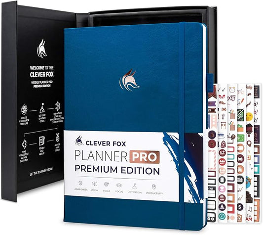 Clever Fox Planner Pro Premium – Luxurious Weekly & Monthly Planner with Budget Organizer for Productivity & Goals, Undated, A4 (Mystic Blue)