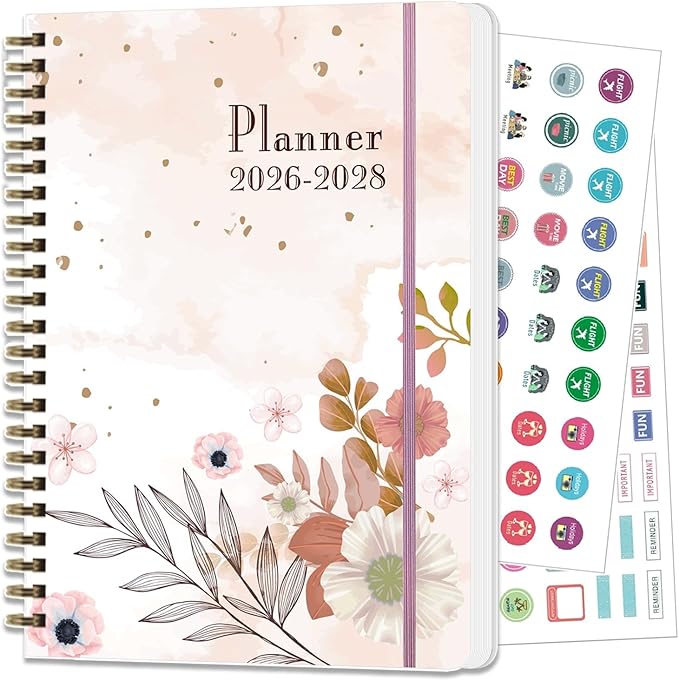 2026-2028 Planner, Three-Year Planner, Daily Plan and Monthly Plan Book, Bound with Iron Circle, A5 (8.26 "x 5.9") (Pink)