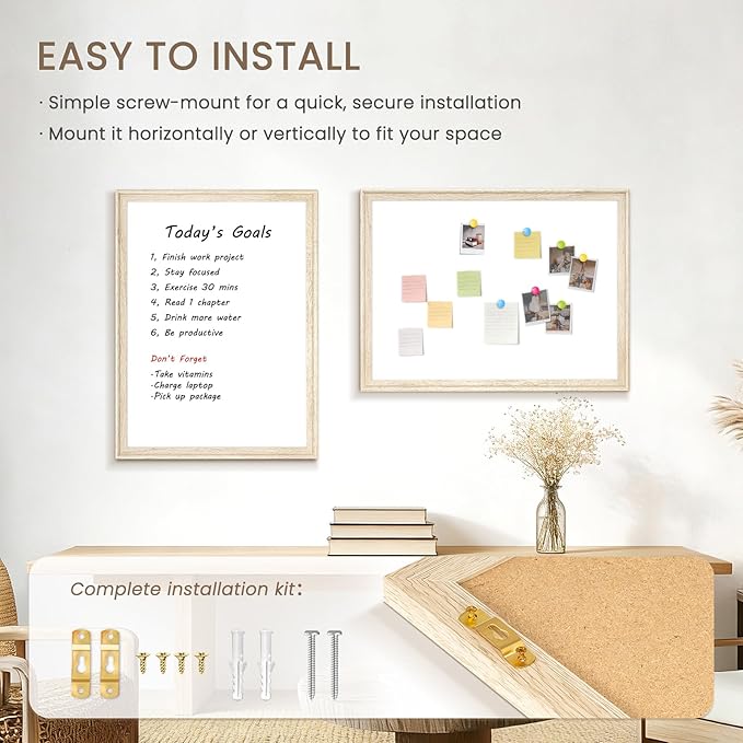 White Board for Wall, 36" x 24" Magnetic Dry Erase Board, Decorative Wooden Frame Large Whiteboard, Wall Mounted, Aesthetic Writing Board for Home, Office, School - Vintage