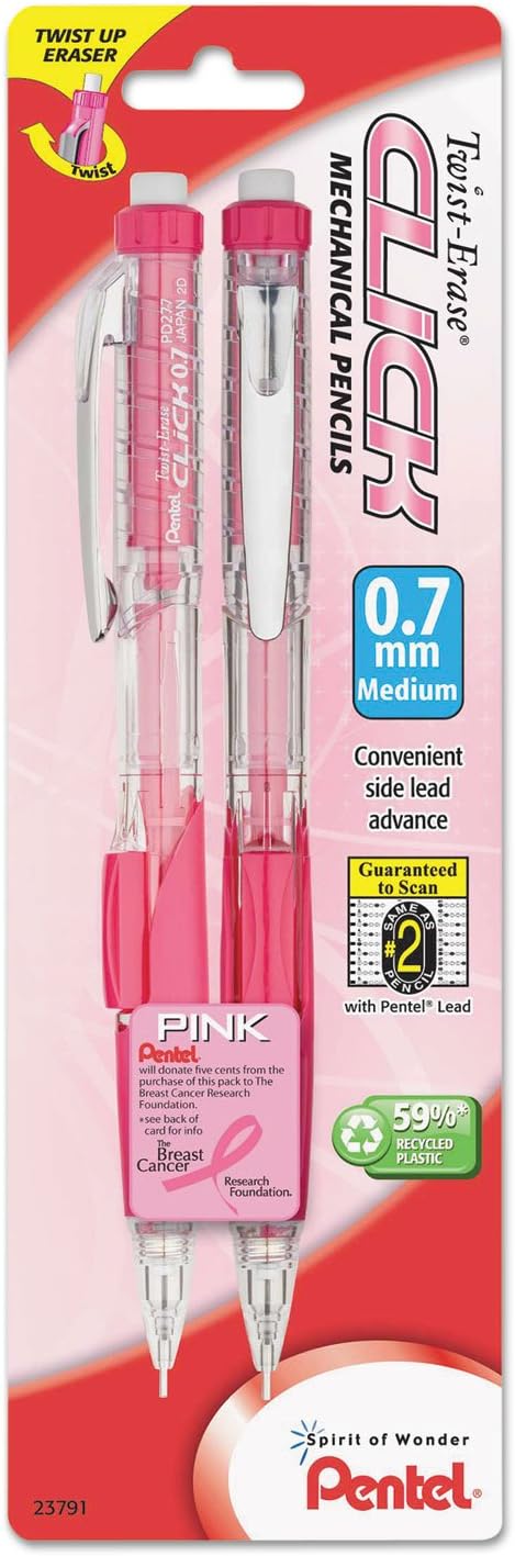 Pentel Breast Cancer Awareness Twist Erase CLICK Mechanical Pencil, (0.7mm) (PD277TBP2P-BC)