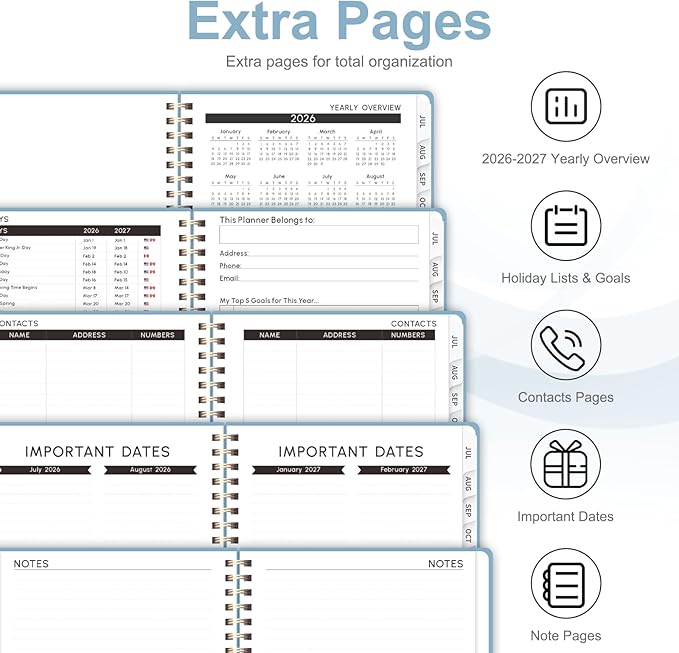 Planner 2026-2027, Weekly and Monthly Academic Year Calendar Planner, July 2026 - June 2027, Daily Agenda Book for Office School Supplies, A5(6.3'' x 8.5'')