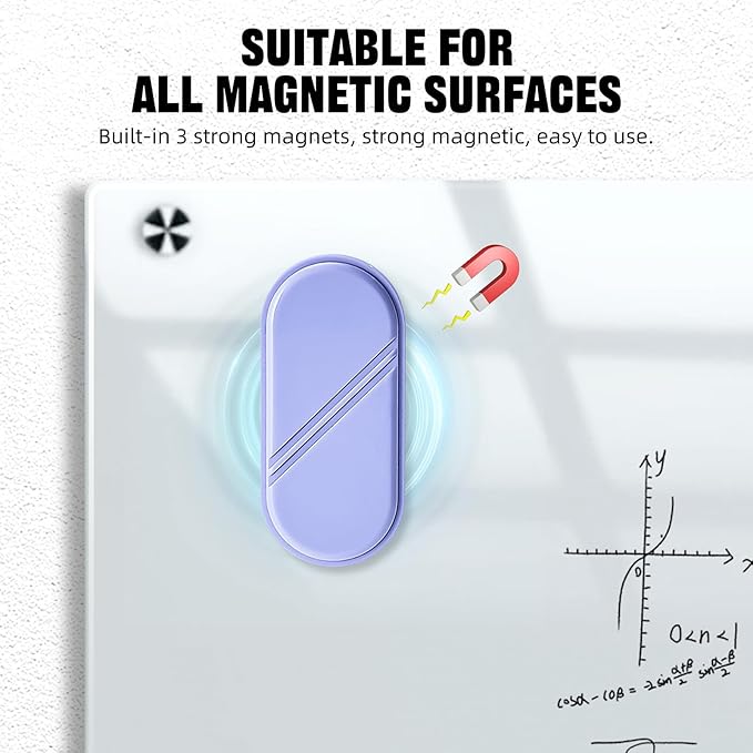 Magnetic Detachable Dry Erase Eraser, Glass Board Erasers, 1 Pack, Whiteboard Eraser for Dry Erase Board, Glass Board, Calendar Board, Office and School Supplies (Purple)