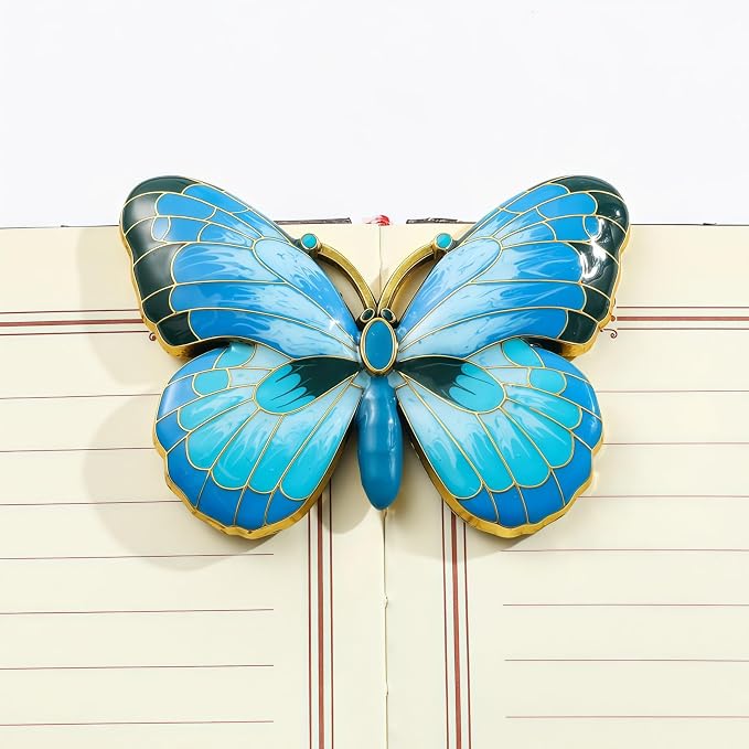 Butterfly Bookmark,Metal Bookmarks,Journal Clip,Book Page Holder,Vintage Book Clip,Hold Journal Open While Writing and Free Your Hands,Gifts for Book Lovers, Readers (Blue Butterfly)
