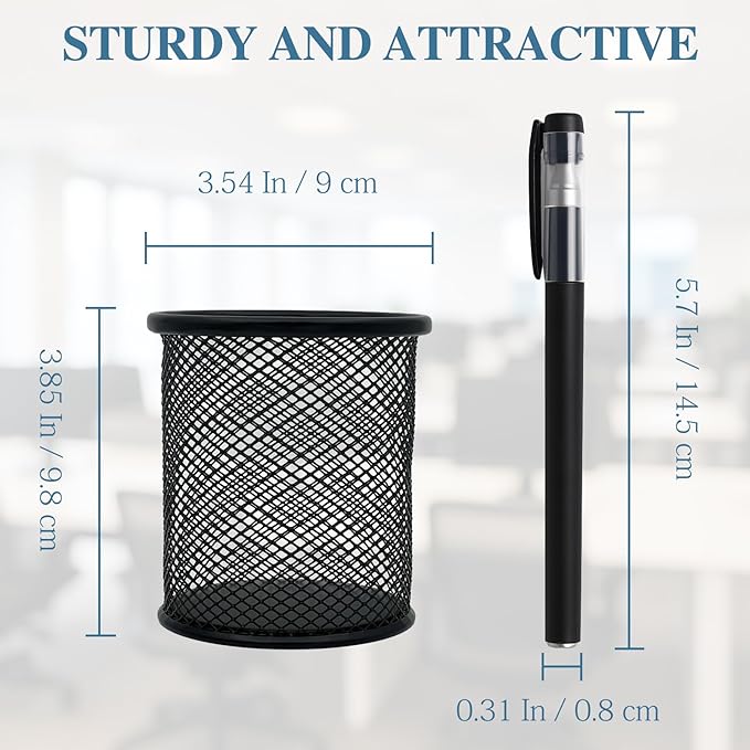 Black Wire Mesh Pen Holder Cup – Durable Steel Desk Organizer for Pens, Pencils, and Office Supplies