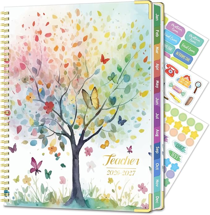 Teacher Planner 2026-2027 Academic Year, Jul.2026 - Jun.2027, 8.5" x 11" Lesson Planner Book for Teachers, Teacher Planners with Colorful Monthly Tabs for Homeschool & Classroom Organization - Tree