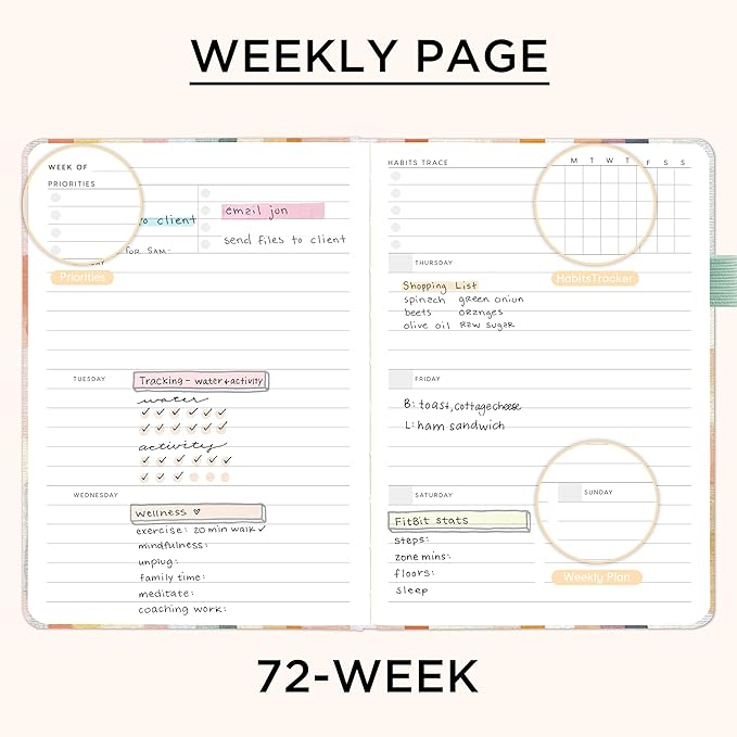 And Per Se Undated Weekly Planner 2026, A5 size Leather Hardcover Planner with Goals & Habit Tracker – ADHD Planner & Productivity Journal (Colorful Stripes)