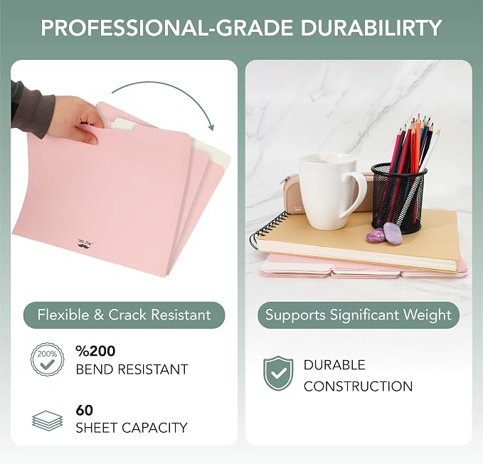 Mr. Pen- Poly File Folders with Tabs, 1/3 Cut Tab, 18 Pack, Letter Size, Pink, File Folders Designed for Office and Classroom Use