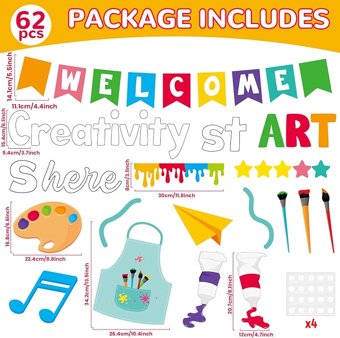 Art Paint Bulletin Board Set Creativity Starts Here Classroom Decoration Artist Painting Kit Colorful Splatter Bulletin Paper Cutouts for Back to School Chalkboard Wall Teacher Supplies