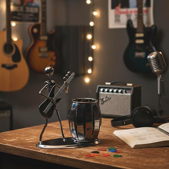MyGift Pen Holder For Desk,Office Decor Desk Accessories For Men Music Decor Guitar Accessories Gifts For Men Guitar Players Boss Male