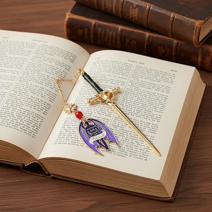 Stainless Steel Acotar Bookmark with Tassel, Acotar Inspirational Creative Moon Mountains Text Book Marks for Reading Women Men Collection, Books Accessories (Bat boy)