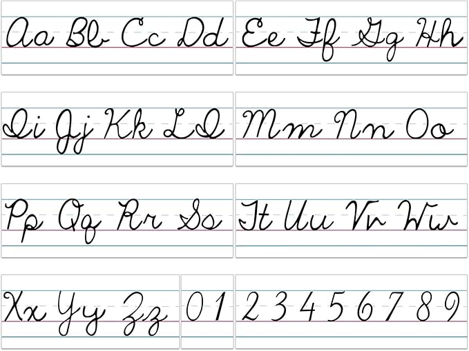Set of 9 Cursive Writing Bulletin Board Cursive Alphabet Wall Strip for Teacher Supplies, Classroom Teaching Tool, Homeschooling, Kids Education(Simple)