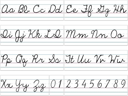 Set of 9 Cursive Writing Bulletin Board Cursive Alphabet Wall Strip for Teacher Supplies, Classroom Teaching Tool, Homeschooling, Kids Education(Simple)