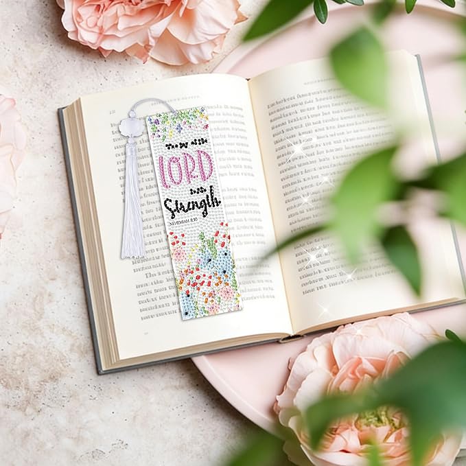 8 Pieces Christian Bible Verse Diamond Art Bookmarks 5d Christian Beaded Bookmark Acrylic Tassel Bookmark for DIY Making Beginners Adults Arts Craft Supplies (Christian-1)