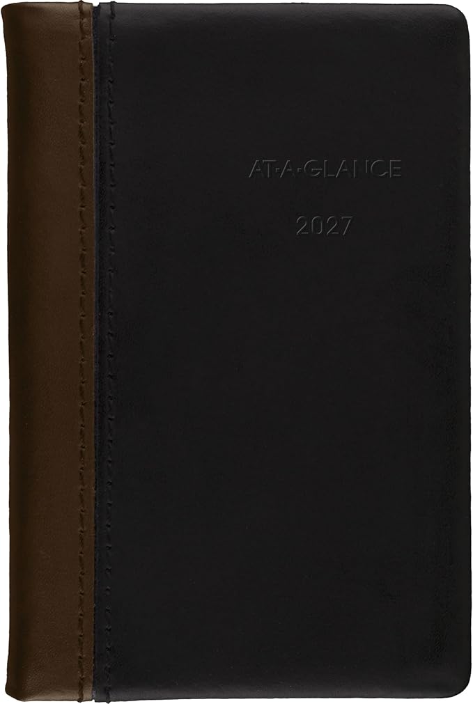 AT-A-GLANCE 2027 Planner, Weekly & Monthly, 2.75" x 4.25", Pocket Size Fine Diary, Faux Leather Hardcover, Black Brown (74010527)