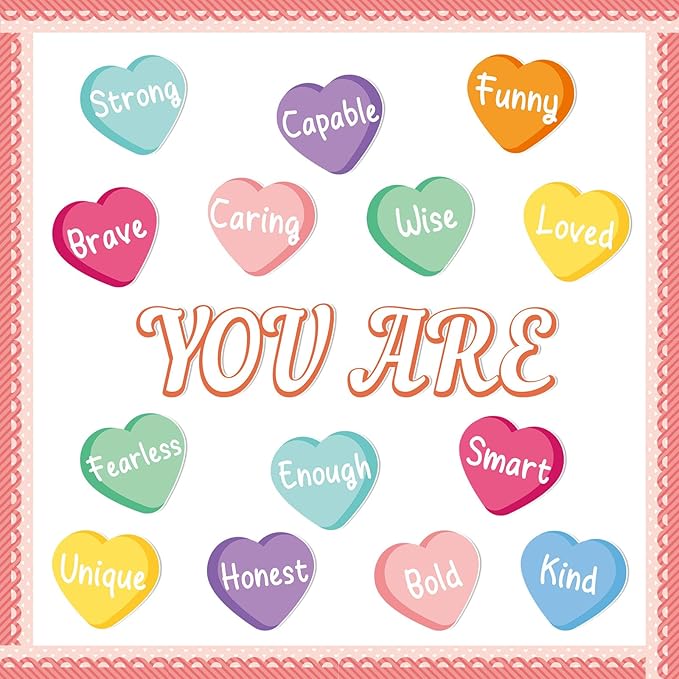 Valentine's Day Bulletin Board Decoration Conversation Hearts Cutouts Candy Heart Bulletin Board Set Valentine's Day Bulletin Board Kit for Classroom Decor School Nursery Chalkboard Office Wall Decor