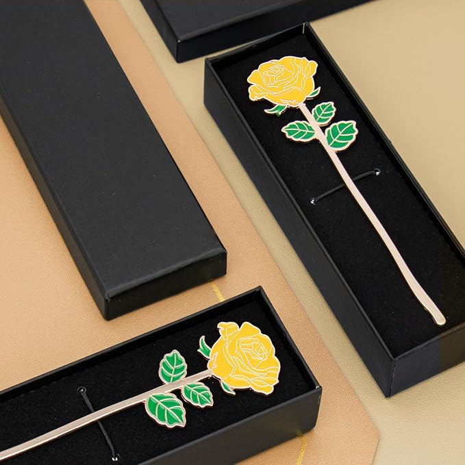Metal Yellow Rose Bookmark Gift, Bookmarks for Women Mother's Day, Girlfriend and Friend Graduation, Teacher's Day, Thanksgiving, Cute Bookmarks Gift for Book Lovers