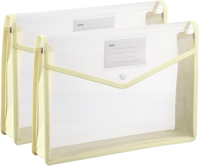 PATIKIL Plastic Expanding File Folders, 2 Pack A4 File Folder Envelopes Letter Size Document Organizer Supplies with Snap Closure for Classroom Office, Khaki, Horizontal