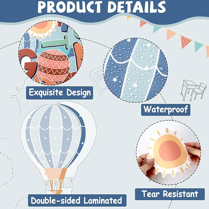 gisgfim Motivational Bulletin Board Decorations Strive for Progress Not Perfection Paper Cutouts Mountain Hot Air Balloon Bulletin Board Set for Back to School Classroom Chalkboard Wall Decor Supplies