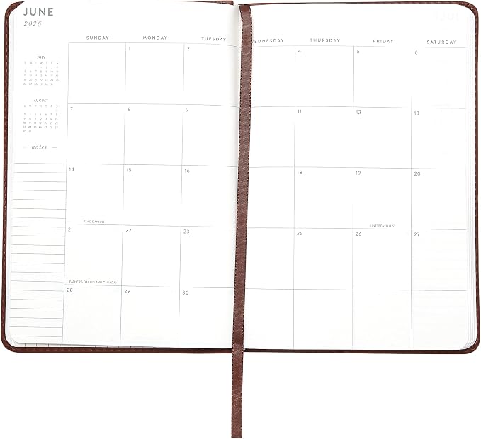 WORLD TRAVELER 2026 Planner - 6x8 Inch Weekly and Monthly Calendar Planner Agenda Book with Bookmark & Ribbon for School and Office, Size 6X8, Bown Leather