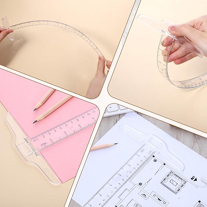 12 Inch/30 cm Plastic T-Square Transparent T-Ruler Drafting T Square Inch Metric Measuring Scale Ruler Clear Crafting Rule for Drafting, Art Framing