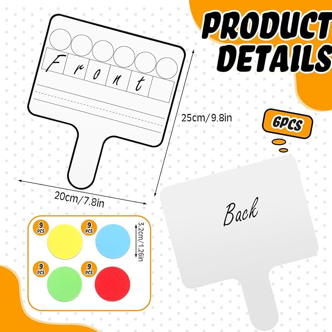 Seajan 6 Pcs Magnetic Paddle Set Education Dry Erase Double Side Handheld Answer Board with Counters Discs Phonemic Awareness Phonics Games Toy for Students Kids (Black)