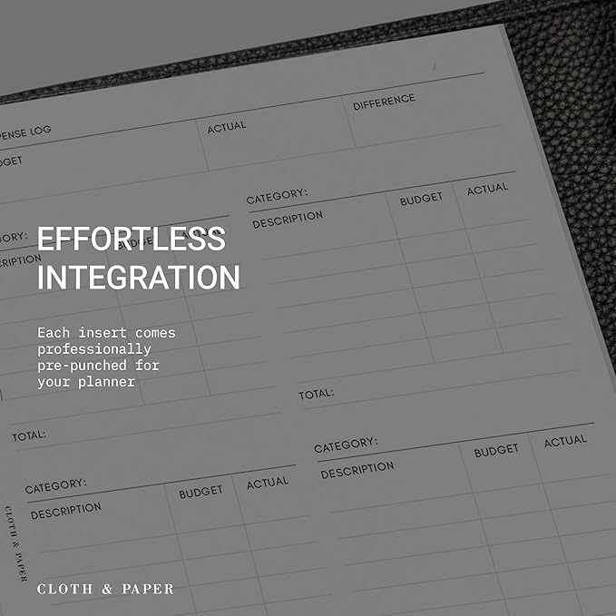 Cloth & Paper Financial Planning Inserts – A5 Size, 6-Ring Planner Refill – 60 Pages (30 Double-Sided) for Budgeting, Savings, Recurring Payments & Expense Tracking – Minimalist Finance Organizer