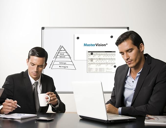MasterVision Maya Series Magnetic Dry Erase Board, Laquered Steel Whiteboard, Snap-On Marker Tray, Wall Mounting Kit, 24" x 36", Aluminum Frame