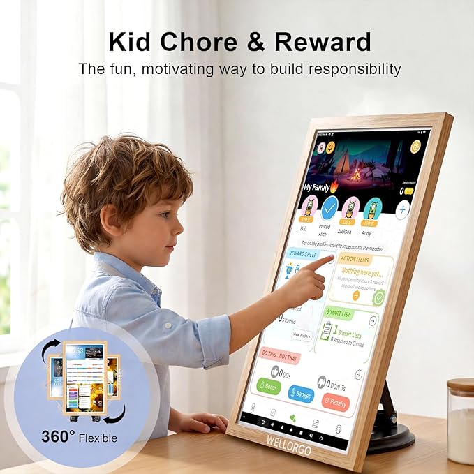 Smart Digital Calendar, 21.5” Electronic Planner with FHD Touch Screen & Remote Control, Electric Family Organizer with Chore Chart Google Play Customizable App, Picture Frame Desk Tablet