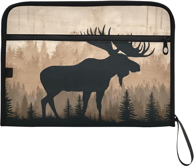 Moose Brown Wood Accordion File Organizer Expanding Document Folder with 13 Pockets Portable File Folder for A4 Letter Size