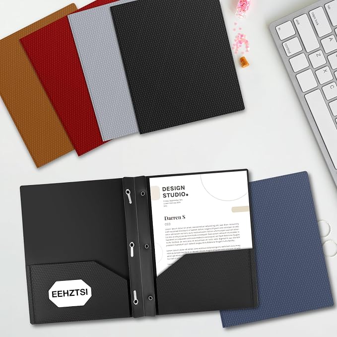 12-Pack Plastic Folders with Pockets and Prongs,2-Pocket Folders with 3 Fasteners, Poly Folders Holds 8-1/2" x 11" Paper for School/Office/Home