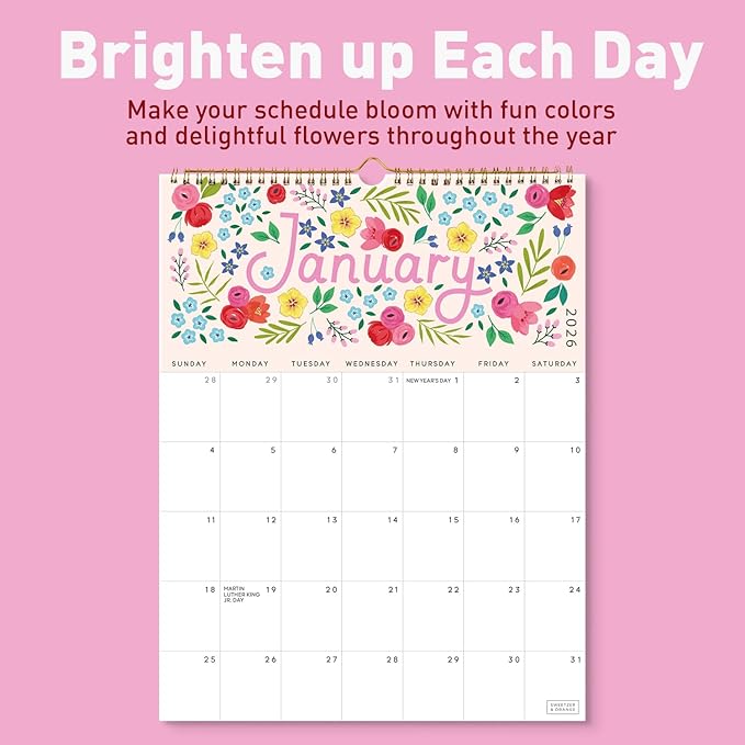 S&O Five Color Floral Wall Calendar from January 2026-June 2027 - Tear-Off Monthly Calendar - 18 Month Academic Wall Planner - Hanging Organizer to Track Anniversaries & Appointments - 13.5"x10.5”in