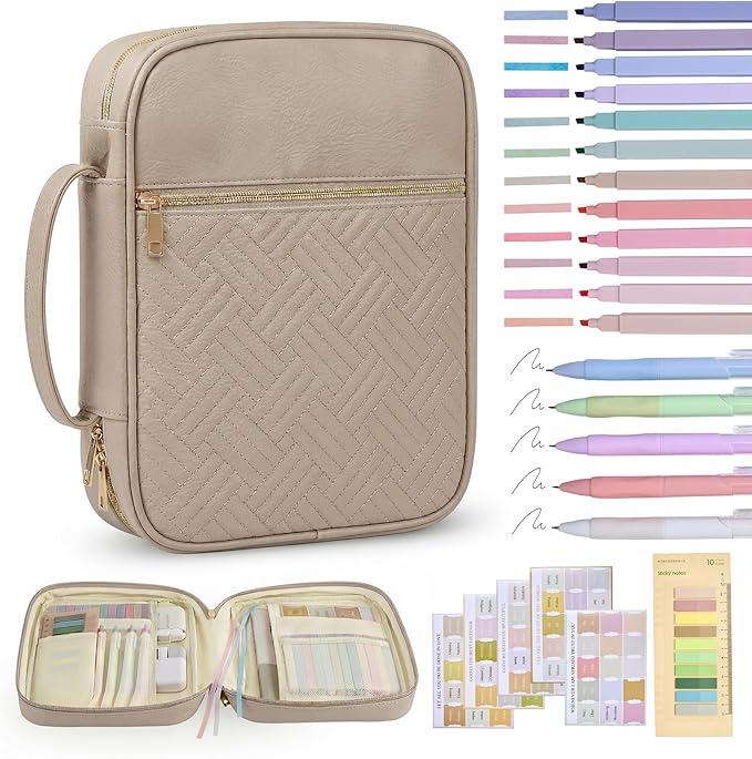 Bible Cover Bible Book Cover Bible Case for Women Canvas Carrying Case Book Protector Quilted Vegan Leather Bible Covers Study Supplies Accessories (Elephant Gray, One Size)