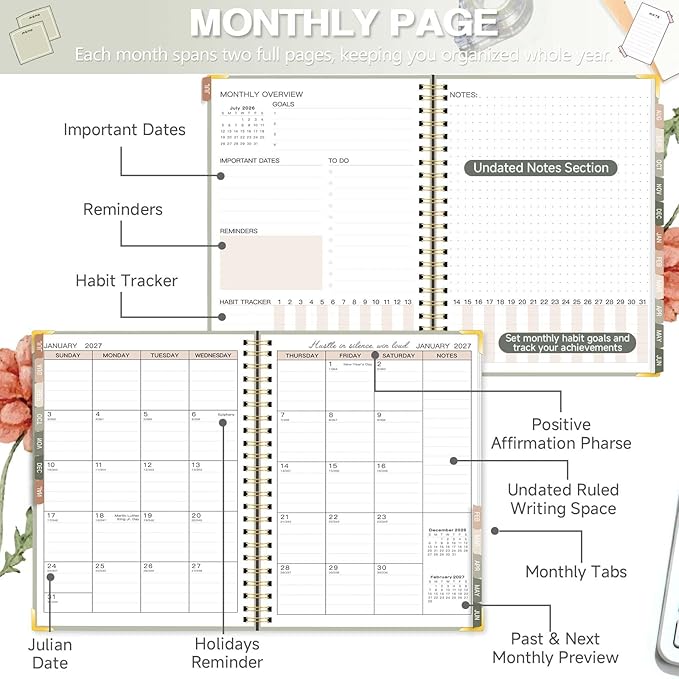 2026-2027 Academic Planner, Weekly & Monthly Appointment Book from Jul. 2026 - Jun. 2027, Work & Life Daily Hourly Planner with Time Slots,A5 Agenda Organizer for School Office,Pastel Green,8.4"x 6.1"