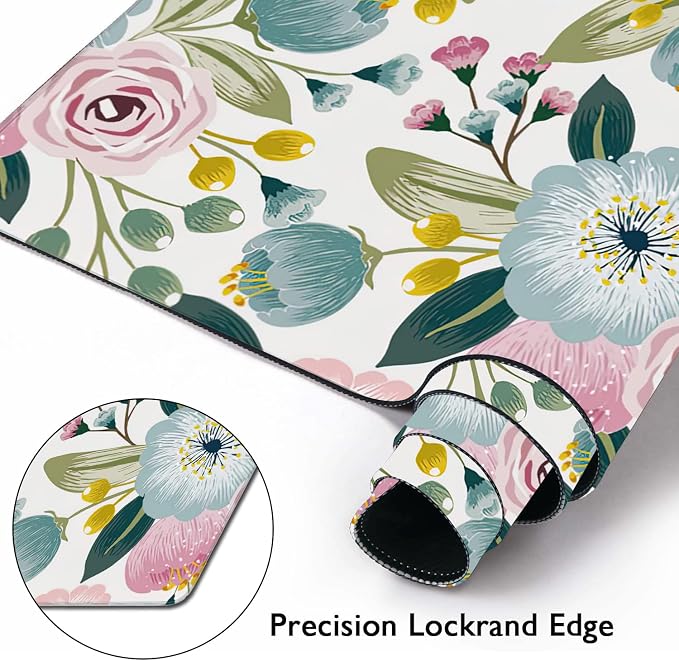 Lovely Floral with Spring Flowers Extended Gaming Mouse Pad Large Desk Mat with Non-Slip Rubber Base and Stitched Edges,Keyboard Mouse Mat Desk Pad for Work,Game,Office,Home 35.4 * 15.7 Inch