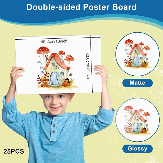 25 Pcs 12" x 18" Poster Board White Poster Board Paper Bulk 250 GSM Thickness Vision Boards Smart PosterBoard for Drawing School Arts Craft Projects Presentations Scrapbooking Blank Graphic Display