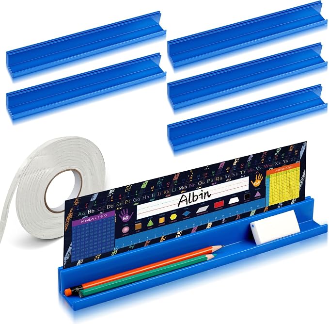 PerKoop 5 Pcs Classroom Desk Name Plates Holder for Student Index Cards Storage Kids Desk Accessories Desktop Prop and Station Guard Panels Organizer Water Bottle Holder